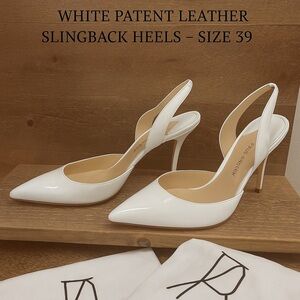 Paul Andrew White Patent Leather Slingback Heels – Size 39